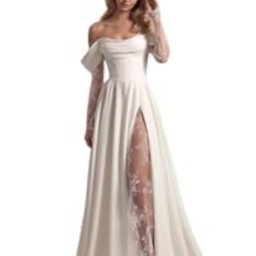 Chic Off-Shoulder Cream Wedding Dress - Picture 1 of 4